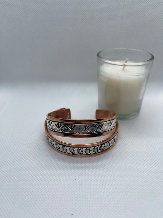 Fan and Fern, Navajo Sterling Silver and Copper Cuff